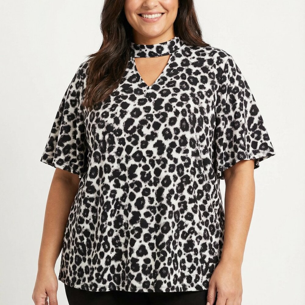 Lane Bryant Women's Black Leopard Stretch Summer Boho Coker Top Plus Size 28